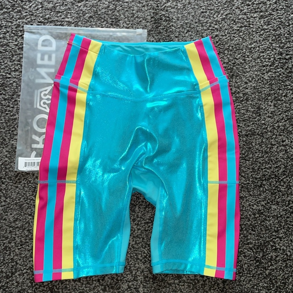 New Crowned Athletics Women's Turquoise Sparkle Shorts - Barbara Girl - Size M